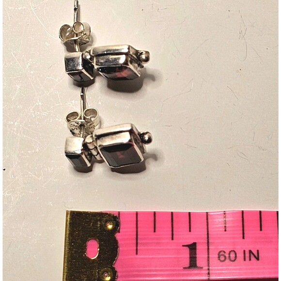 925K GARNET EARRINGS DANGLE DOUBLE STONE ARTICULATING POST STUD 1960s EUC! - Picture 11 of 14